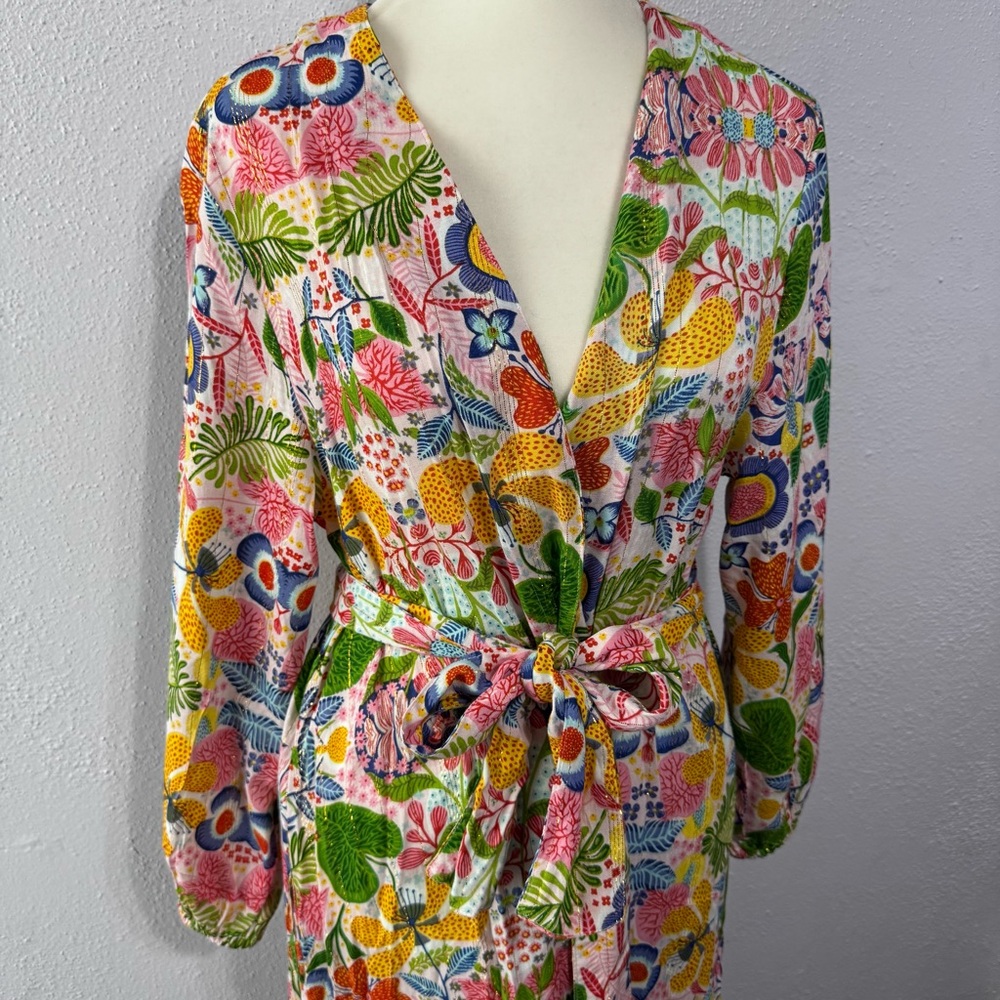 Floral Multicolor Women's Robe with Belt - Picture 2 of 8